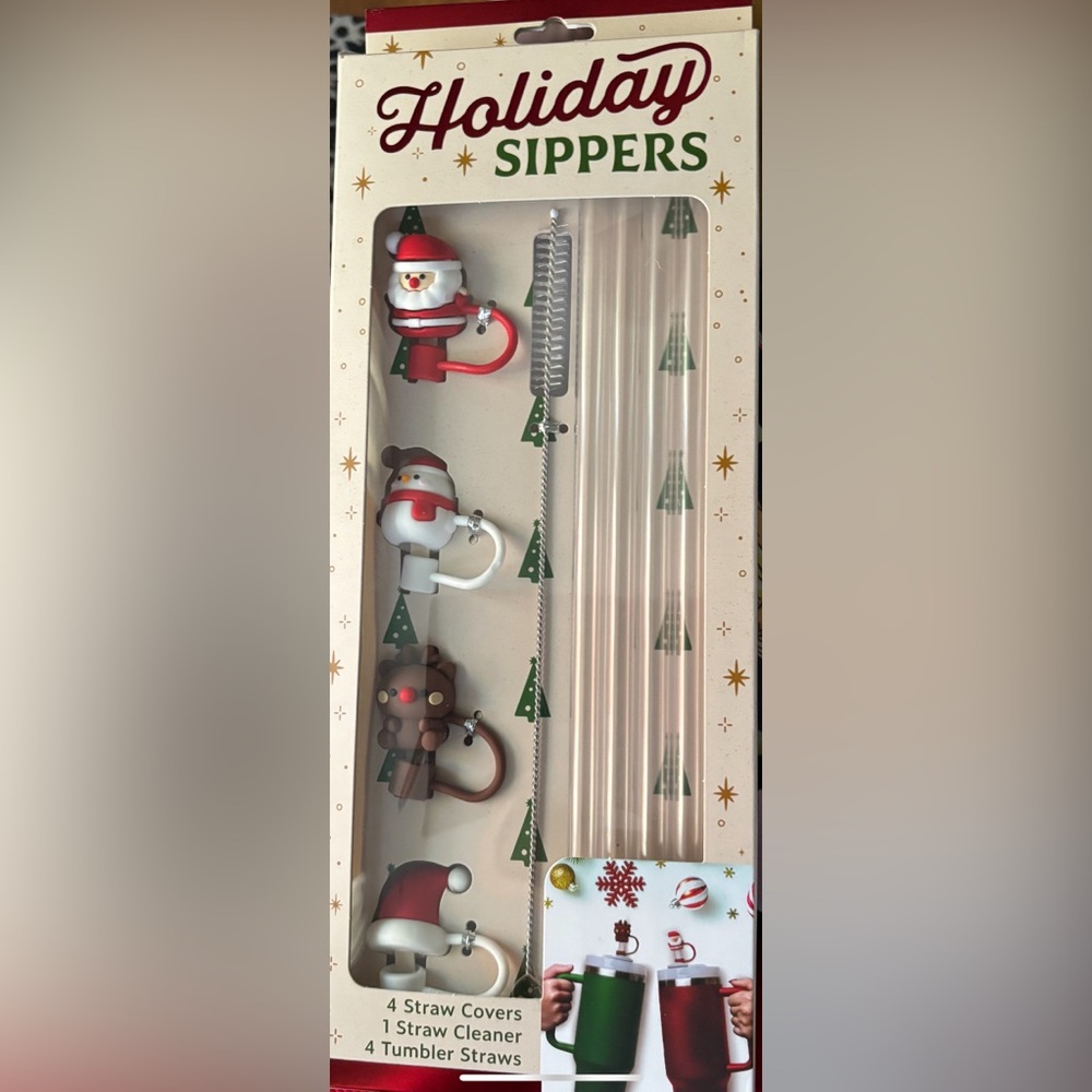 Holiday sippers/straw and straw toppers